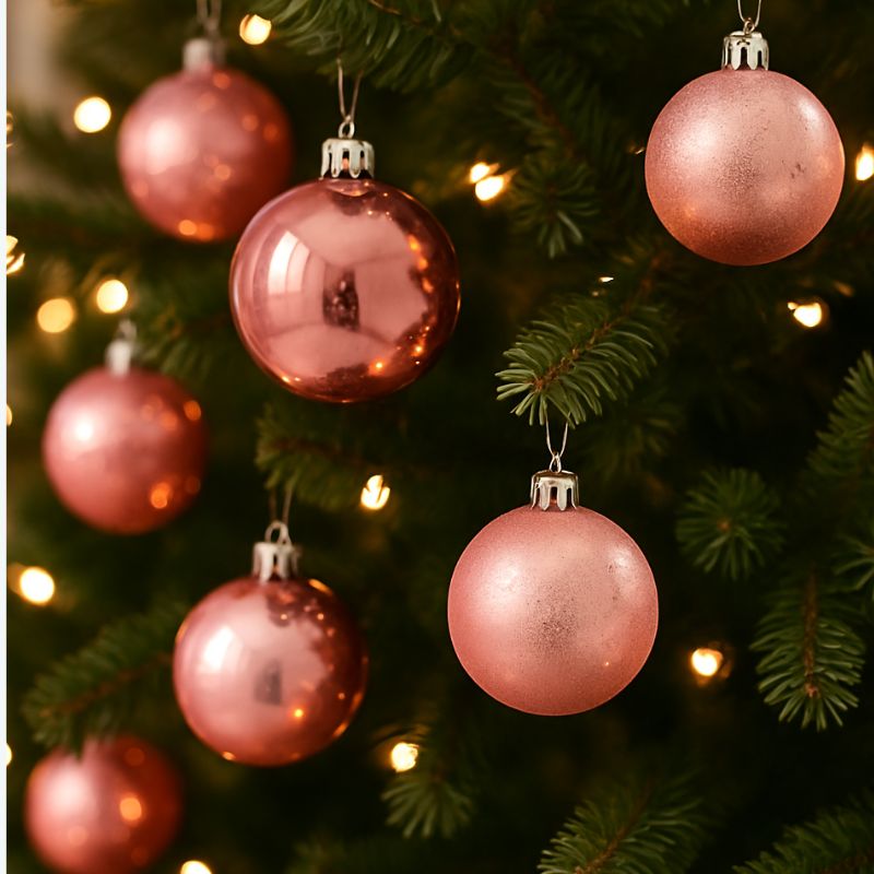 Set 24 Palle di Natale Rosa Ø6 cm 4 Finiture Assortite Box PVC  3A24E05G498