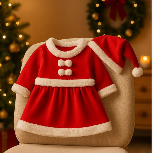Vestito Babbo Natale Bimba 0/12 Mesi  Costume Natalizio Neonata HY20014