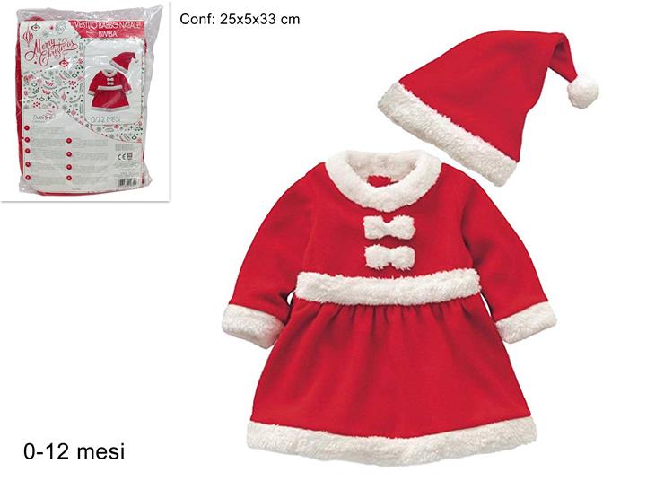 Vestito Babbo Natale Bimba 0/12 Mesi  Costume Natalizio Neonata HY20014