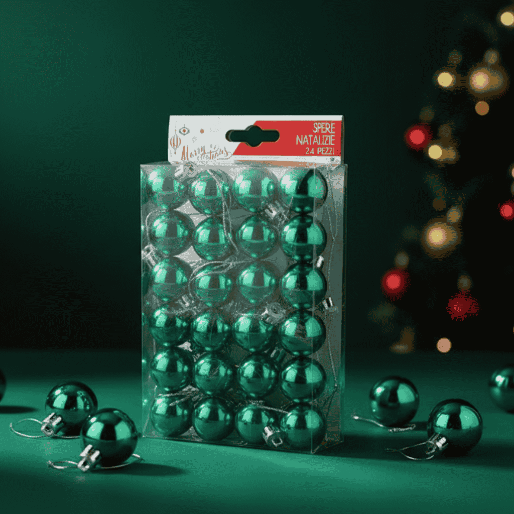 Palline di Natale Verdi Lucide Ø3 cm  Set 24 Pezzi in Box Trasparente