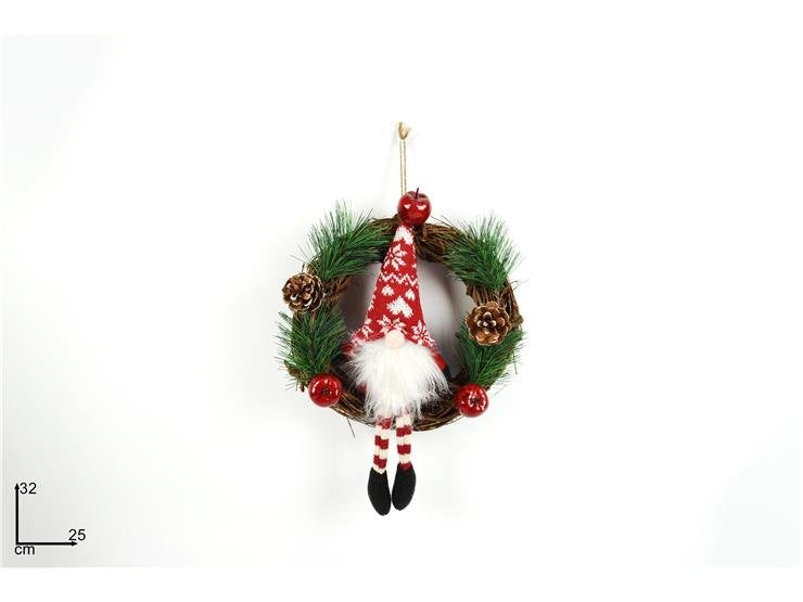 Dietroporta Babbo Natale Nordico 32 cm Decorazione Natalizia con Pigne e Bacche