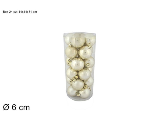Palline di Natale Ø 6 cm Beige Scuro  Set 24 Pz in Box PVC 3A24E05G498/195