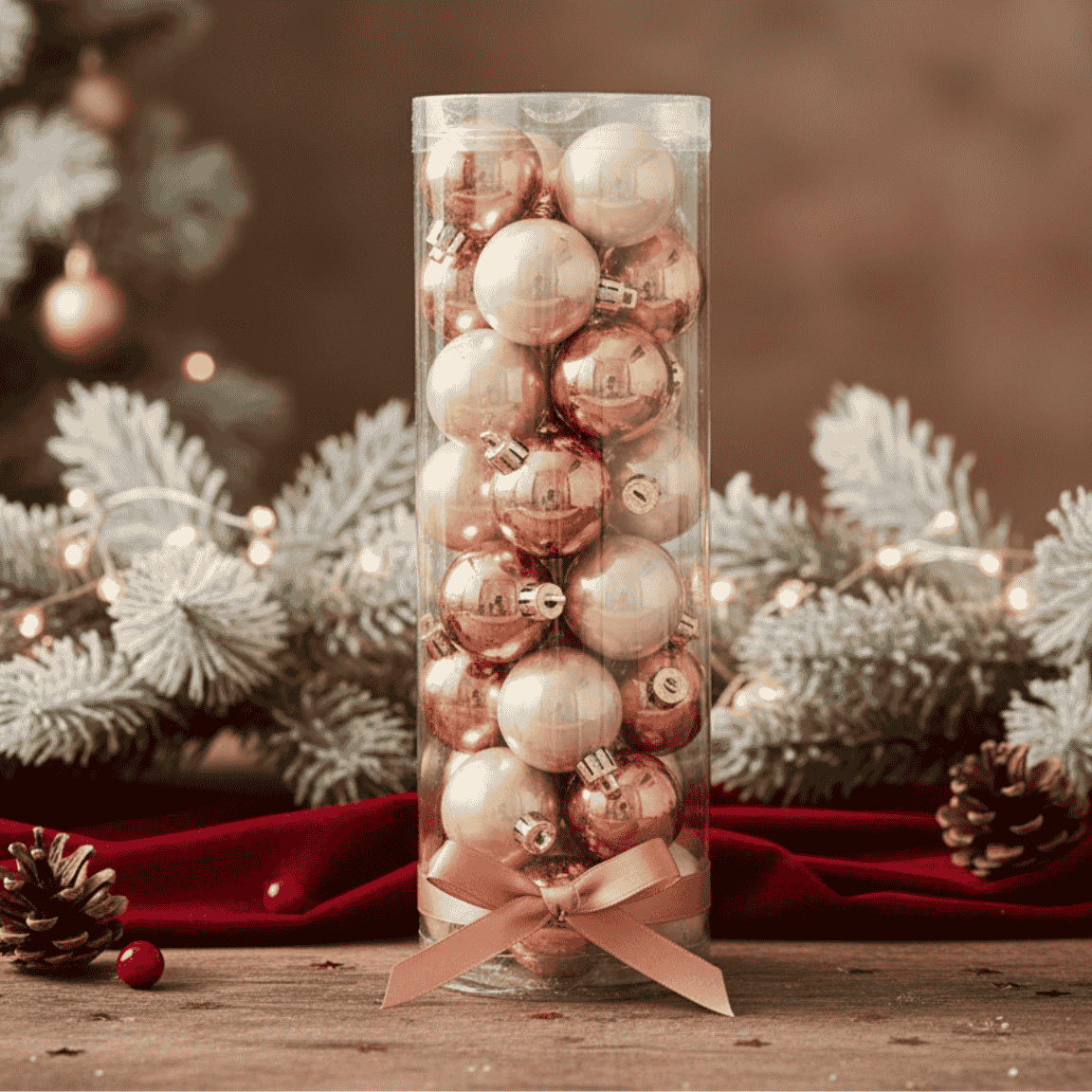 Palline di Natale Ø 5 cm Lucide Champagne/Bronzo Set 32 Pz 3A32E04/195+4715