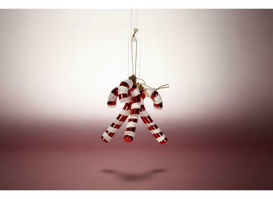 Bastoncini di Natale 9 cm Set 3 Pezzi Rosso e Bianco Glitter Decorazioni albero