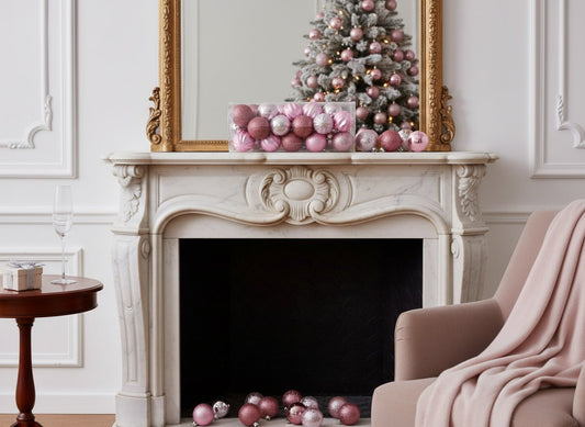 Palline di Natale Rosa Ø 6 cm Set 30 Pezzi in Box PVC Decorazioni eleganti