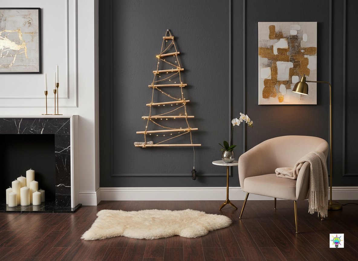 Albero di Natale in Corda e Legno 55 cm con 55 Luci LED Calde