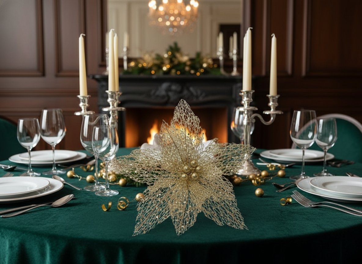 Fiore Natalizio Retinato Oro 25 cm Decorazione Elegante per Albero e Allestiment
