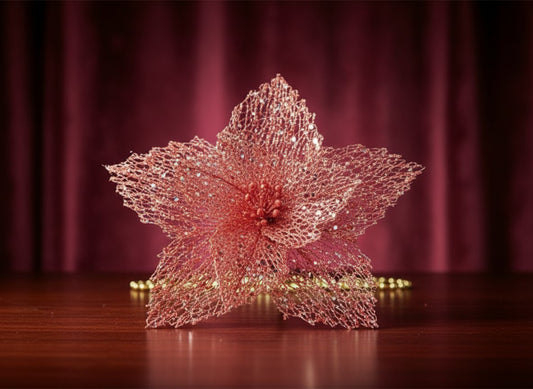 Fiore Natalizio Retinato Rosso 26 cm Decorazione Elegante per Albero e Allestime