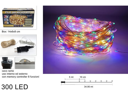Filo di 300 MicroLED multicolor cavo in rame con trasf. e controller  YC-6CL300