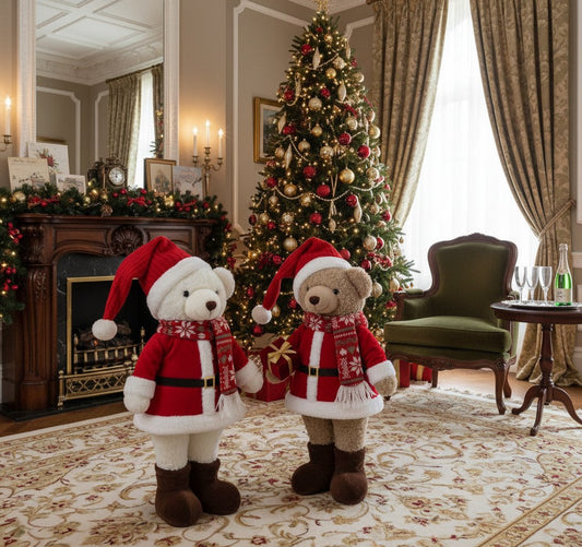 Orso Natalizio 52 cm con Cappottino Rosso | Decorazione di Natale Colore Casuale