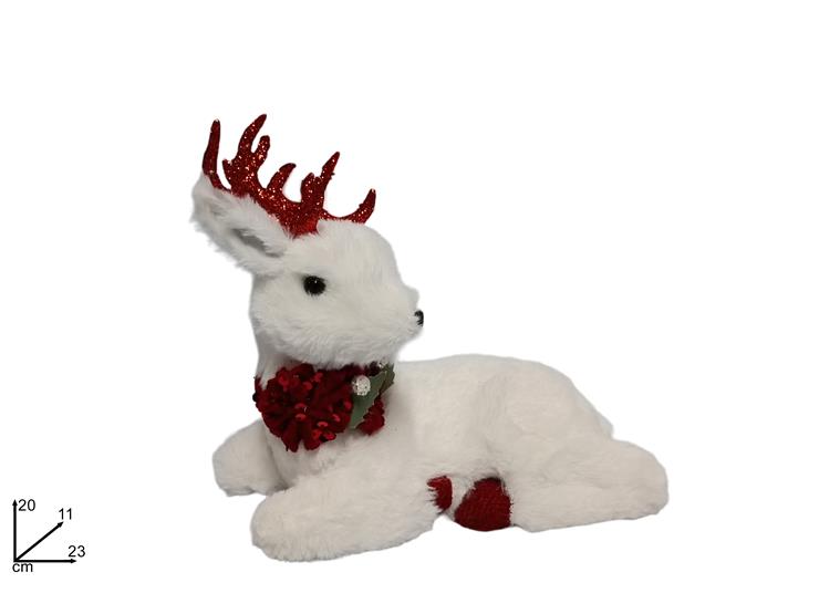 Renna Seduta 23 cm con Paillettes Rosse Decorazione Natalizia Elegante