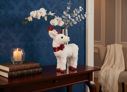 Renna Natalizia 25 cm con Paillettes Rosse | Decorazione Natalizia Elegante