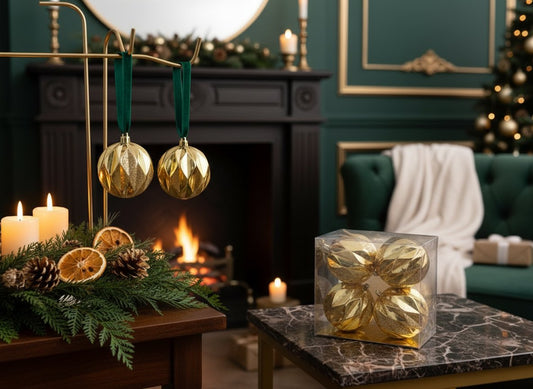 Palle di Natale Oro 10 cm Set 4 pz | Decorazioni Albero Decoro Rombi in Box