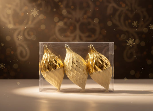 Set 3 Palle Goccia 16 cm Oro Lucido  Decorazioni Natalizie