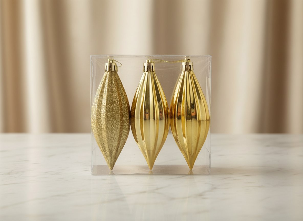 Appendini Goccia Natale 12cm Oro Lucido  Set 3pz in Box PVC
