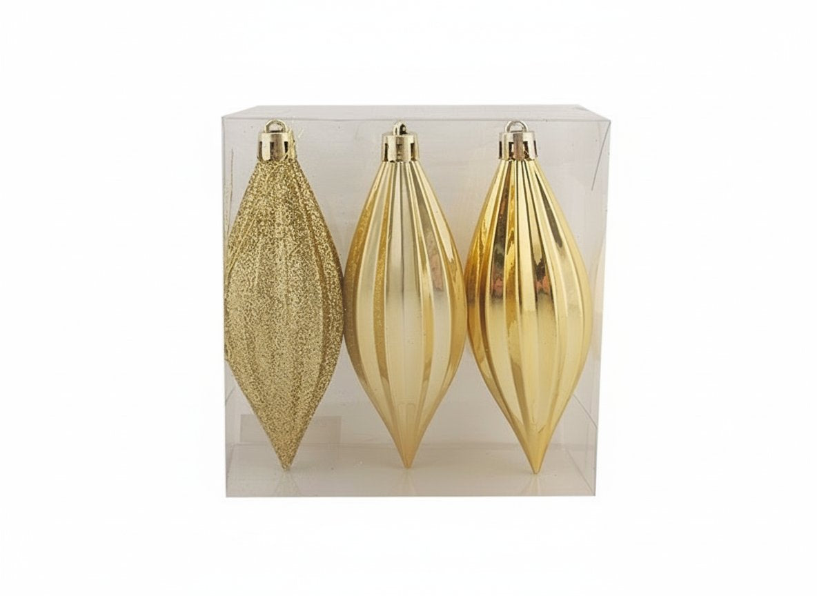 Appendini Goccia Natale 12cm Oro Lucido  Set 3pz in Box PVC