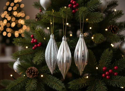 Set 3 appendini goccia argento 12 cm box PVC Decorazioni natalizie SS5791-3PCS
