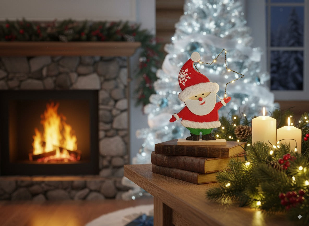 Babbo Natale in feltro e stella luminosa 23 cm  Decorazione natale DX23-LJ328075