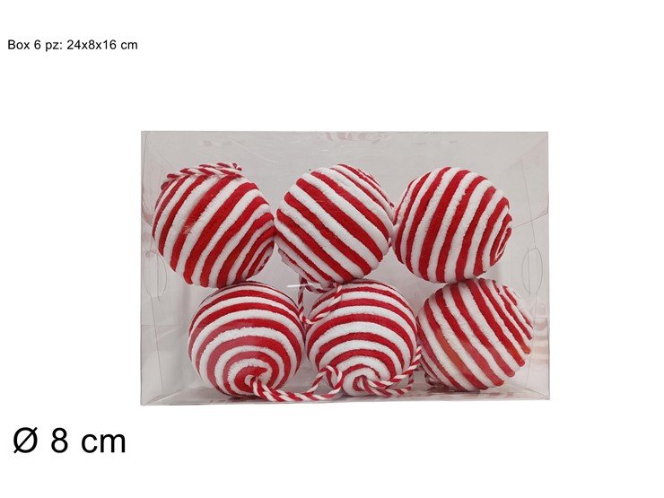 Palle di Natale in Lana Rosso e Bianco 6 cm  Set 6 Pezzi in Box PVC