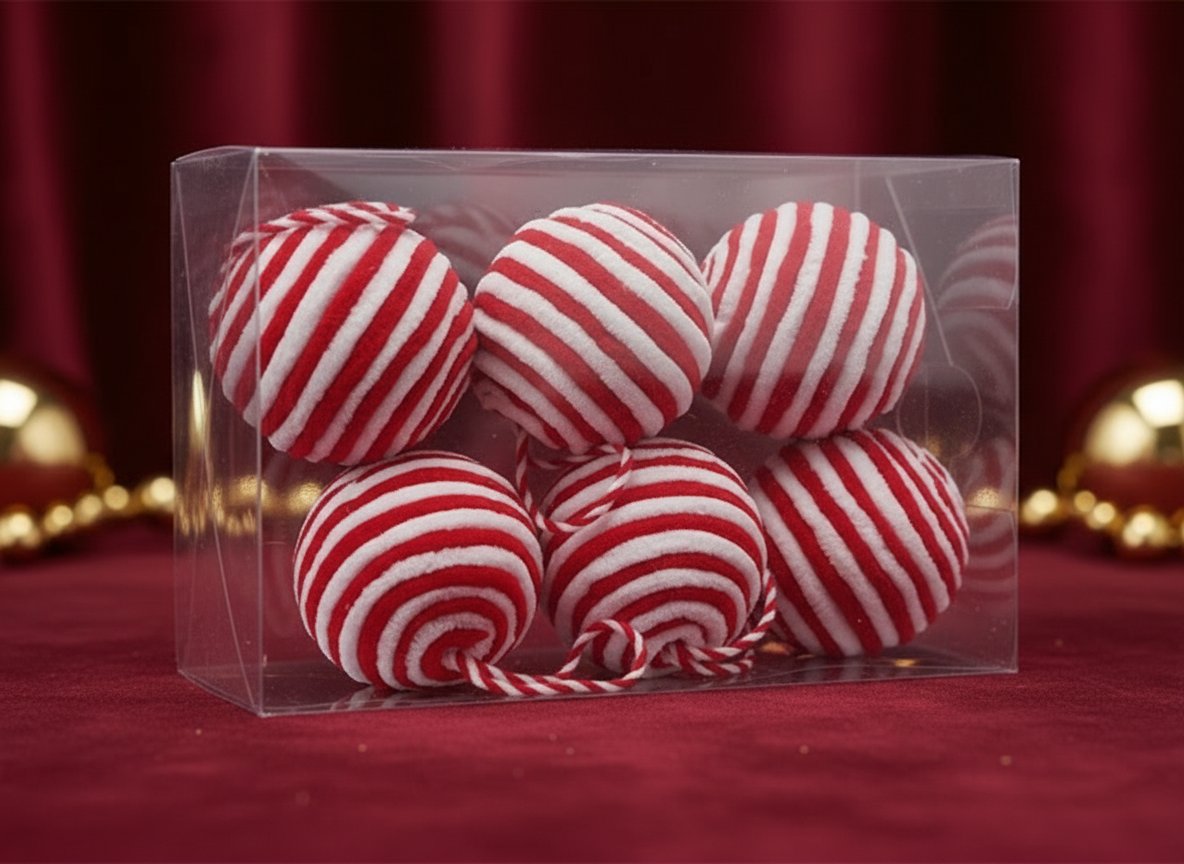 Palle di Natale in Lana Rosso e Bianco 6 cm  Set 6 Pezzi in Box PVC