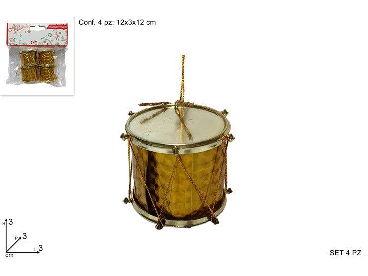 Set 4 appendini tamburi oro 3 cm Decorazioni natalizie  eleganti DF4-14937