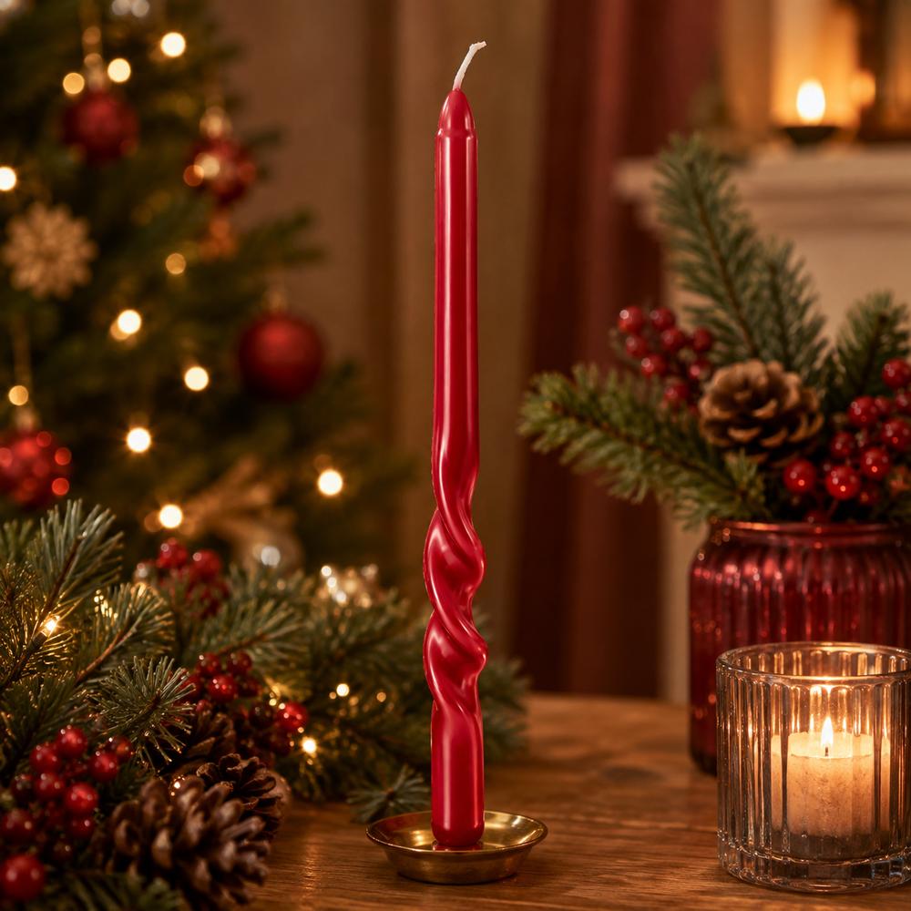Candele Torciglione Rosse 25 cm  Set 2 Pezzi in Box