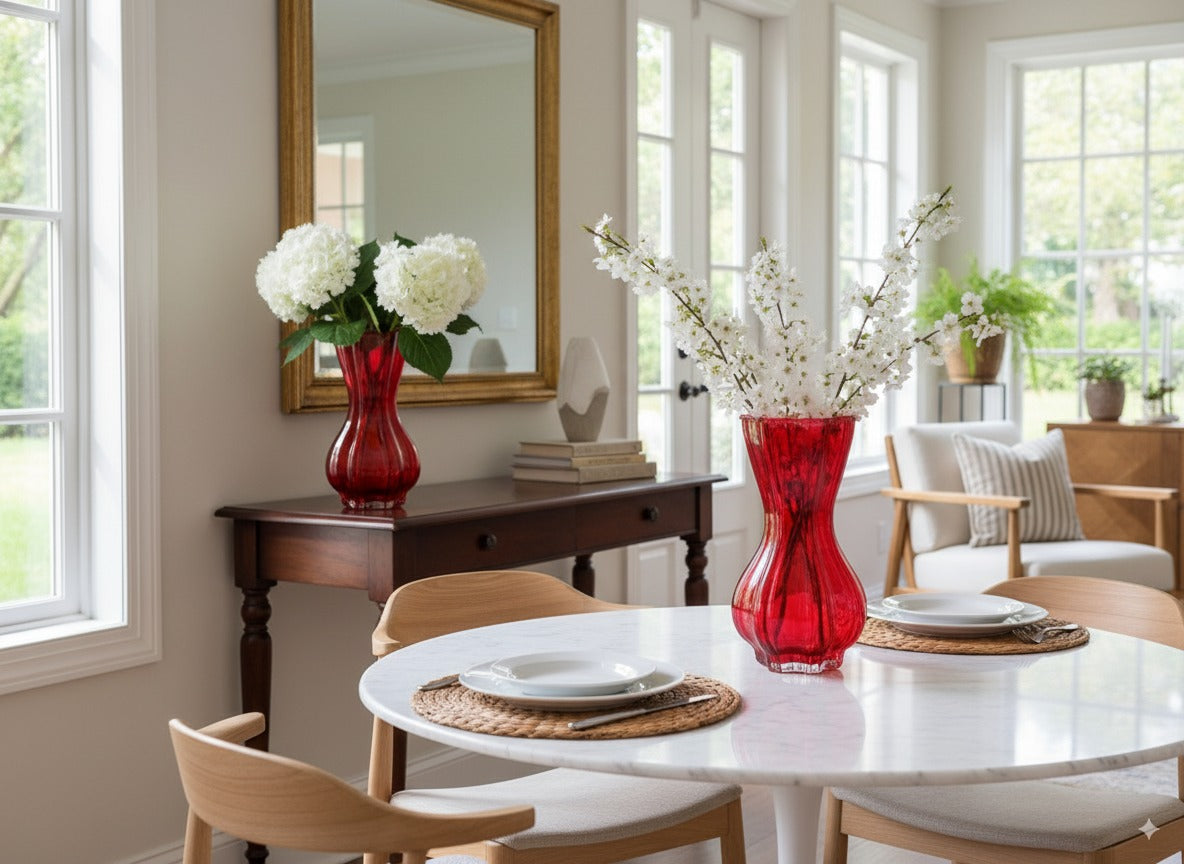 Vaso in vetro rosso 20 cm elegante per decorazioni natalizie e casa DY23858M