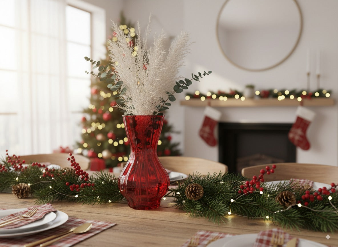 Vaso in vetro rosso 20 cm elegante per decorazioni natalizie e casa DY23858M