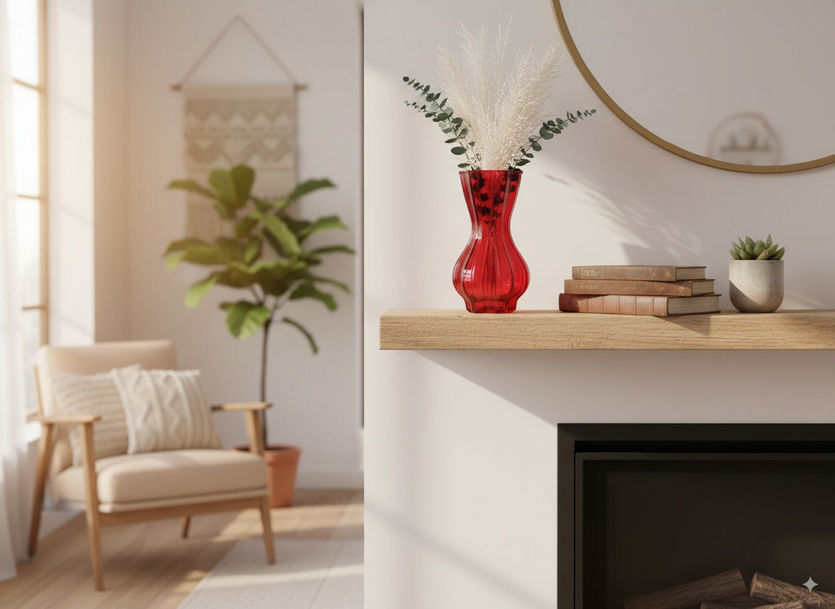 Vaso in vetro rosso 20 cm elegante per decorazioni natalizie e casa DY23858M