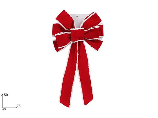 Fiocco Rosso 50cm con Bordo in Pelliccia Bianca Decorazione Natalizia per albero