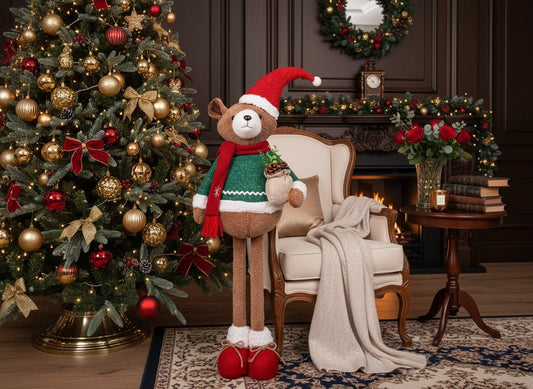 Orso Natalizio Estensibile 75 cm con Vestito Rosso e Verde  Decorazione di Nata