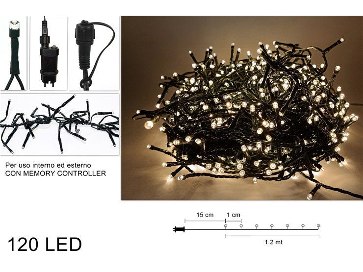 Minilucciole 120 LED Bianco Caldo 1,2m Ramificate Prolungabili  Uso Interno/Est