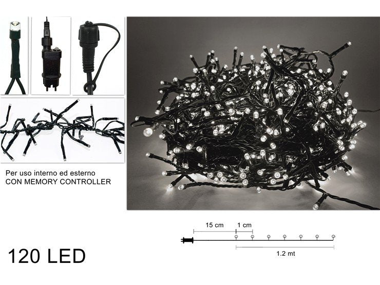 Minilucciole 120 LED Bianco Freddo 1,2m Ramificate Prolungabili  Uso Interno/Es