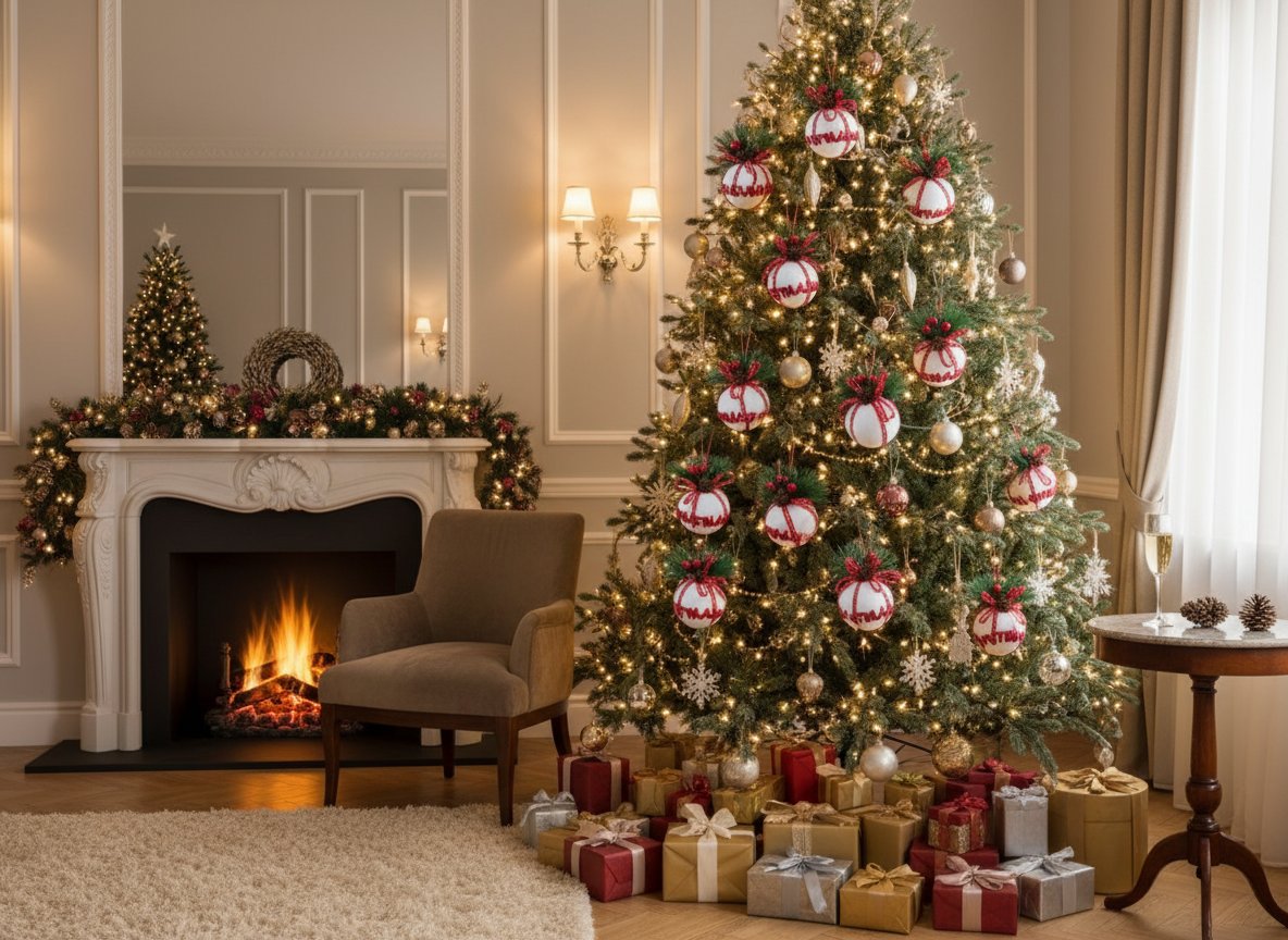 Palline Natale 6 cm Velutate Bianche con Bacche e Fiocco Merry Christmas