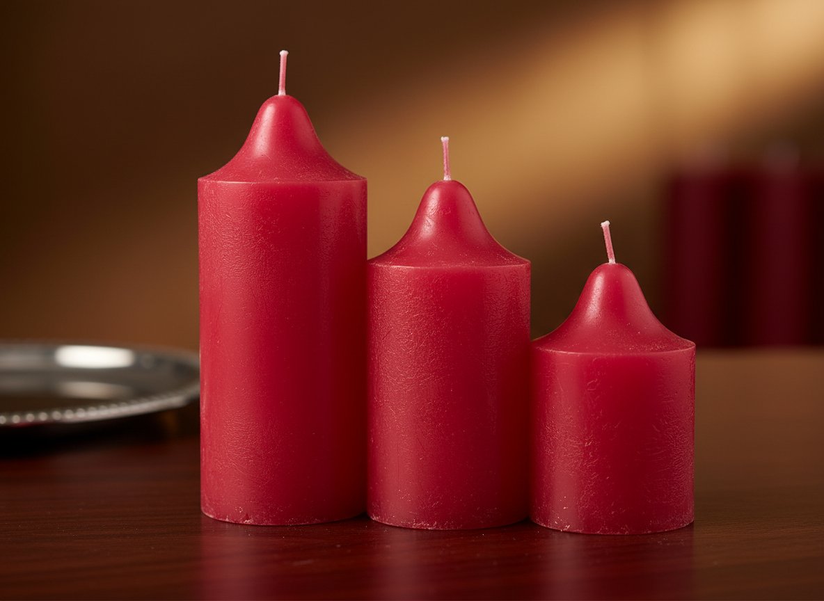 Set 3 Candele Rosse Decorative  Diverse Misure Ø 50 mm |
