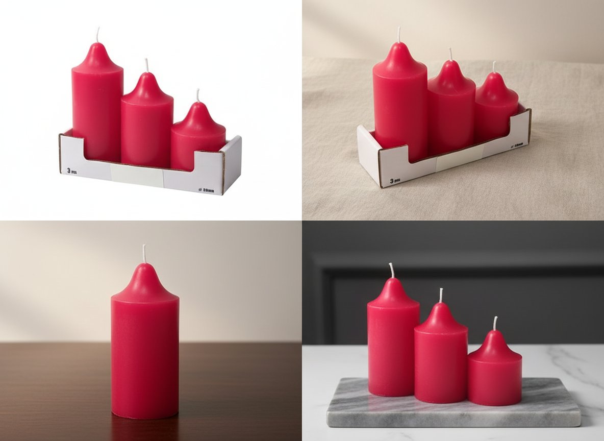 Set 3 Candele Rosse Decorative  Diverse Misure Ø 50 mm |
