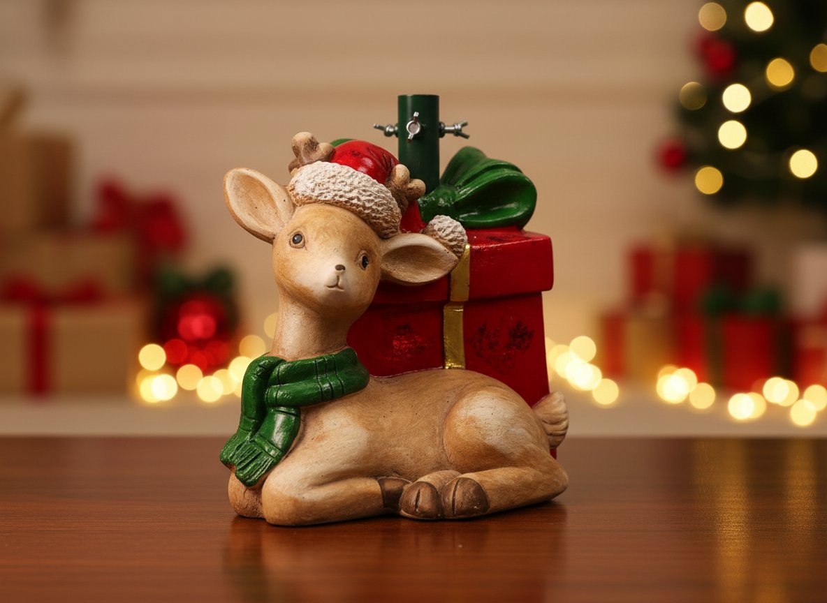 Base Albero di Natale con Renna e Pacco Regalo Supporto Decorativo per Alberi