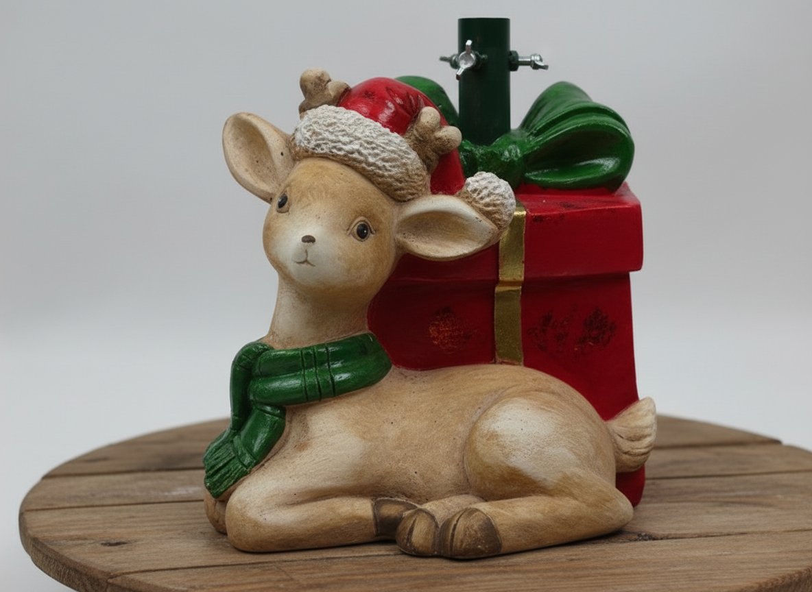 Base Albero di Natale con Renna e Pacco Regalo Supporto Decorativo per Alberi