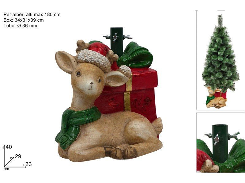 Base Albero di Natale con Renna e Pacco Regalo Supporto Decorativo per Alberi