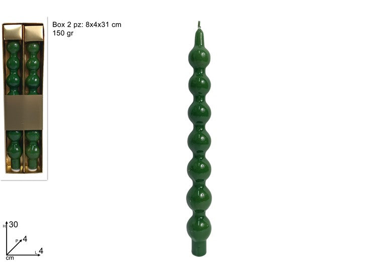 Candele Decorative a Palline Verdi 30 cm  Set 2 Pezzi 150 gFA20469-7A/GREEN