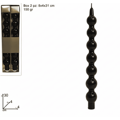 Candele Decorative a Palline Nere 30 cm Set 2 Pezzi 150 g FA20469-7A/BLACK
