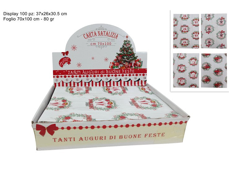 Carta Regalo Natalizia 70x100 cm  1  Foglio 80gr 4 Assortiti  JY25SD04-B