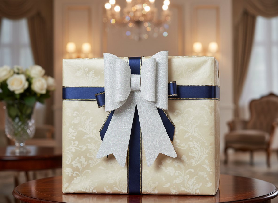 Fiocco Doppio Glitterato Bianco 24 cm  Decorazione Natalizia Elegante