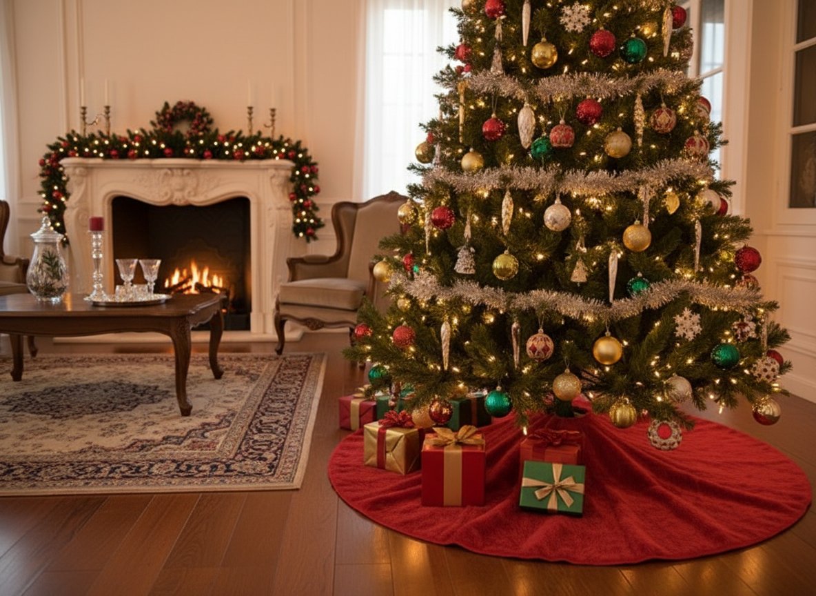 Tappeto Albero di Natale in Pelliccia Rossa 80 cm Tree Skirt Morbido Decorativo