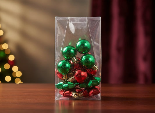 Set Palline Natale 3 cm e Stelle 4 cm Rosso/Verde  Sacchetto PVC 12 Pezzi
