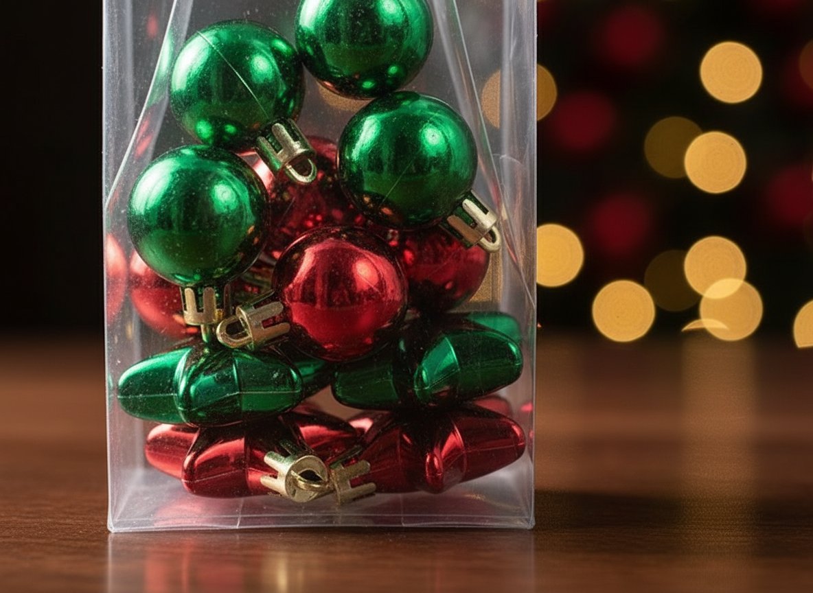 Set Palline Natale 3 cm e Stelle 4 cm Rosso/Verde  Sacchetto PVC 12 Pezzi