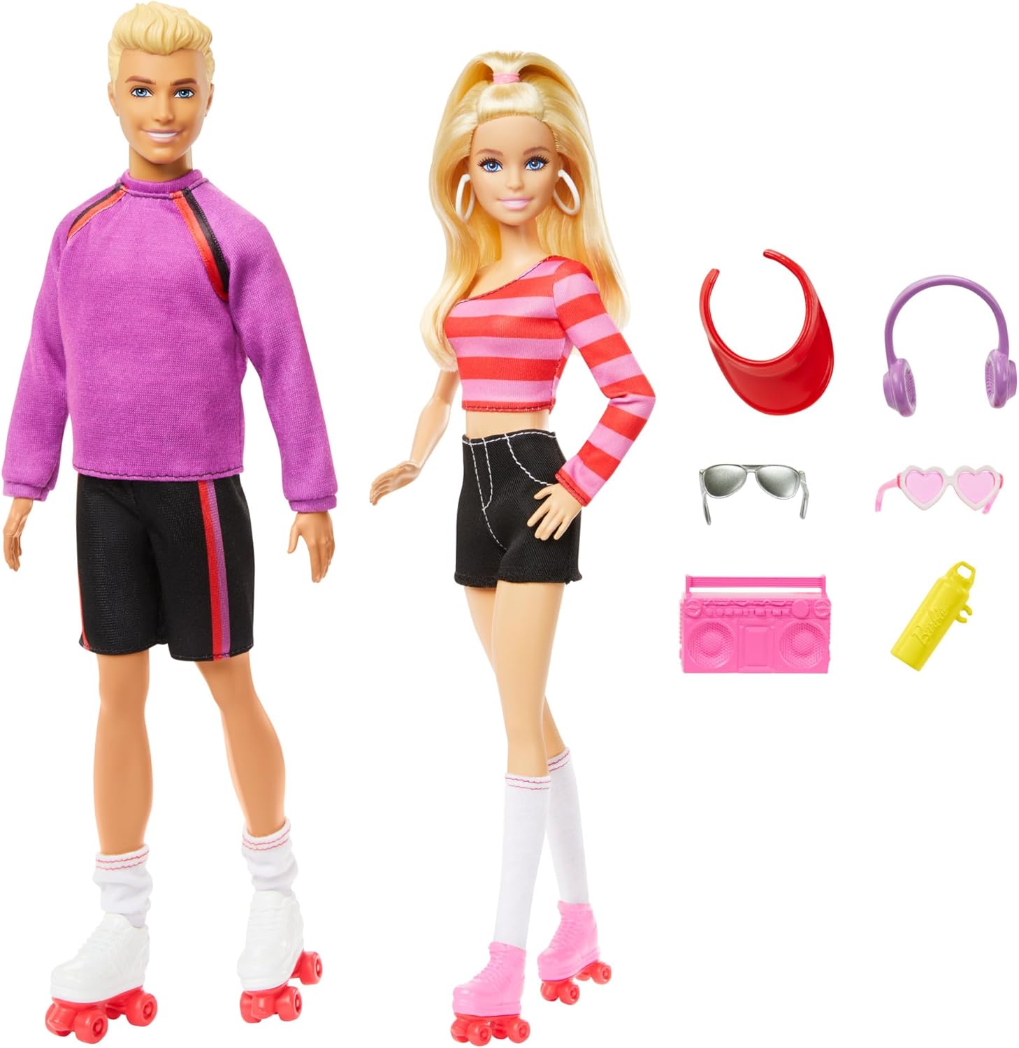 Mattel Barbie Fashionistas Set con Barbie e Ken Roller Skating + 6 Accessori