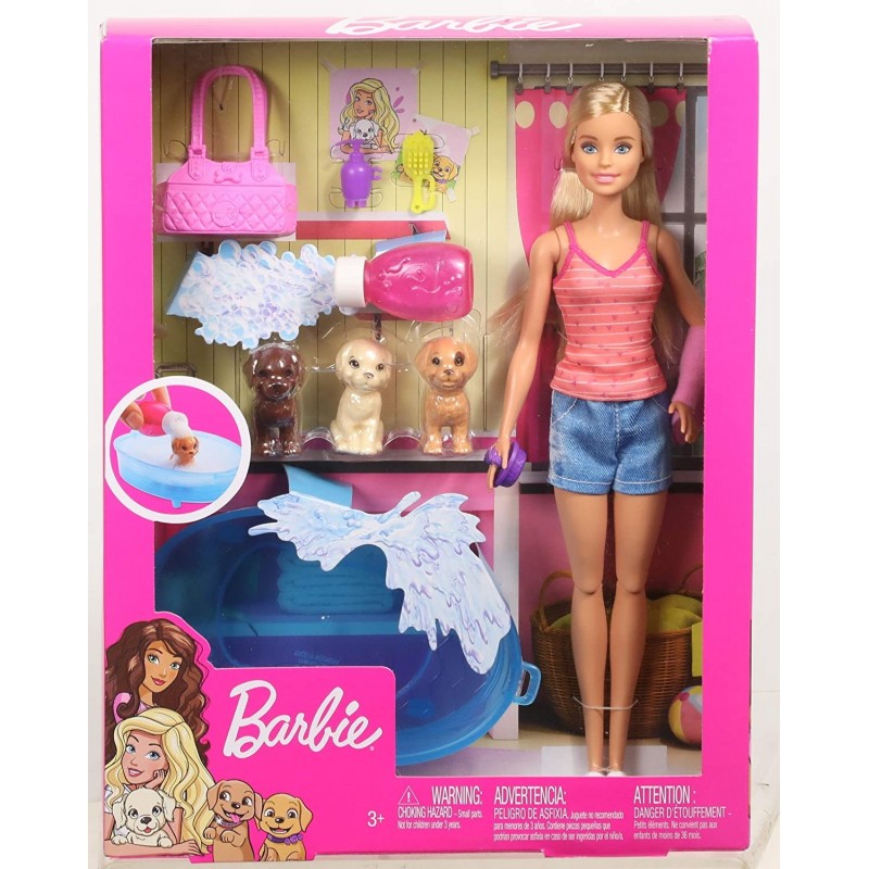 Mattel Barbie Bagnetto dei Cuccioli  Bambola con Cucciolo Laua & Vasca