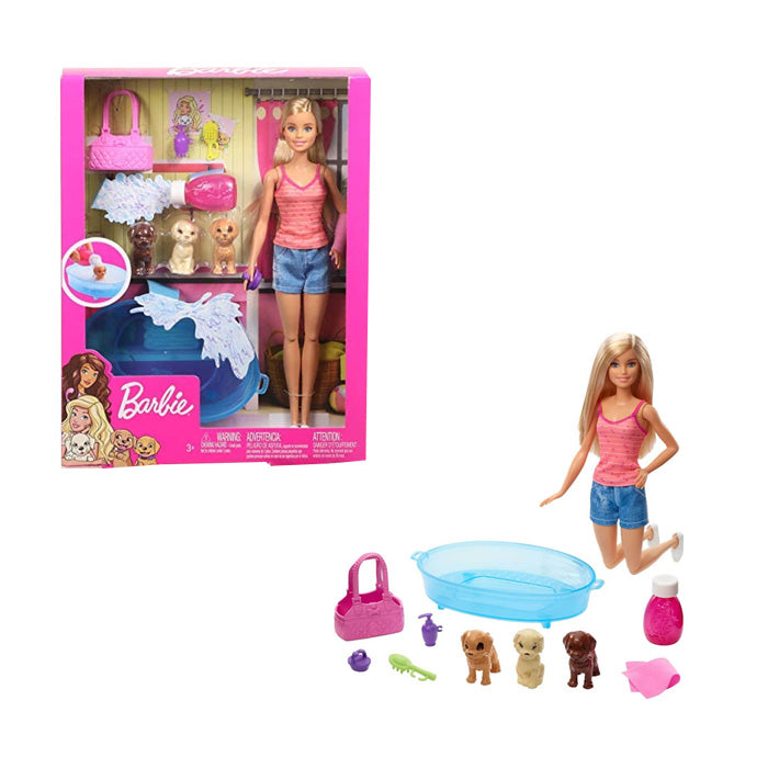 Mattel Barbie Bagnetto dei Cuccioli  Bambola con Cucciolo Laua & Vasca