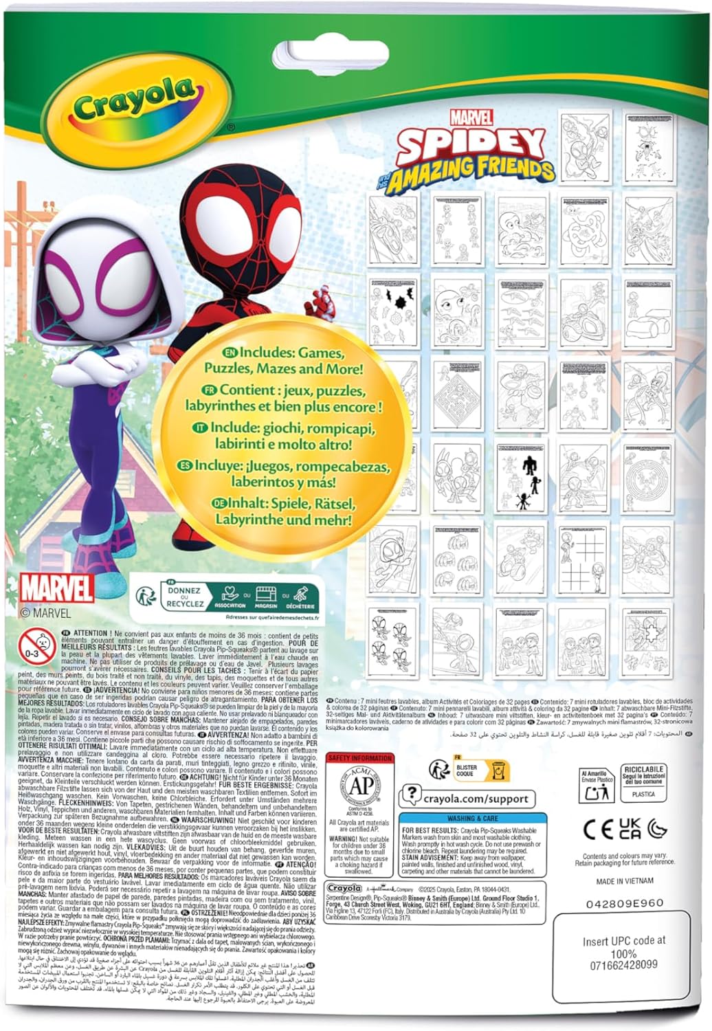 04-2809 Crayola Album da Colorare e Attività Spidey con Pennarelli Lavabili